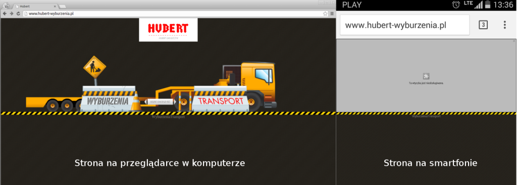 Strona www.hubert-wyburzenia.pl w wersji na przeglądarce desktopowej i na smarfona. 